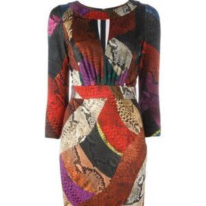 Just Cavelli Colorblock Snakeskin Print Dress